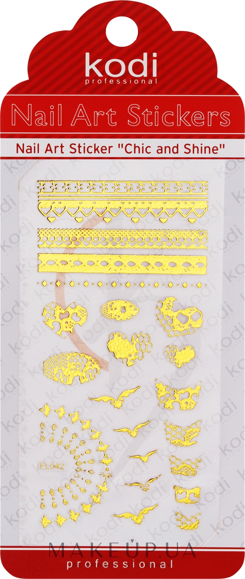 Наклейка для дизайна ногтей - Kodi Professional Nail Art Stickers FL042 — фото Gold