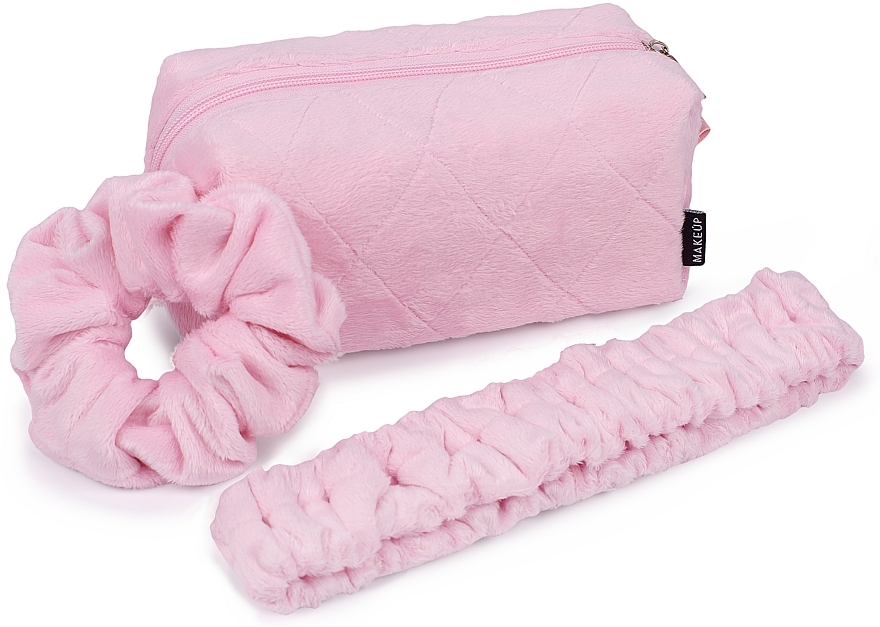 Набор аксессуаров для бьюти-рутины, розовый "Tender Pouch" - Makeup Beauty Set Cosmetic Bag, Headband, Scrunchy Pink