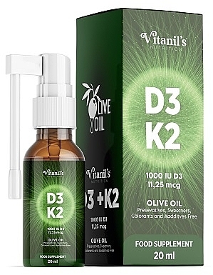 Диетическая добавка в каплях "Жидкие витамины D3 и К2" - Vitanil's — фото N1