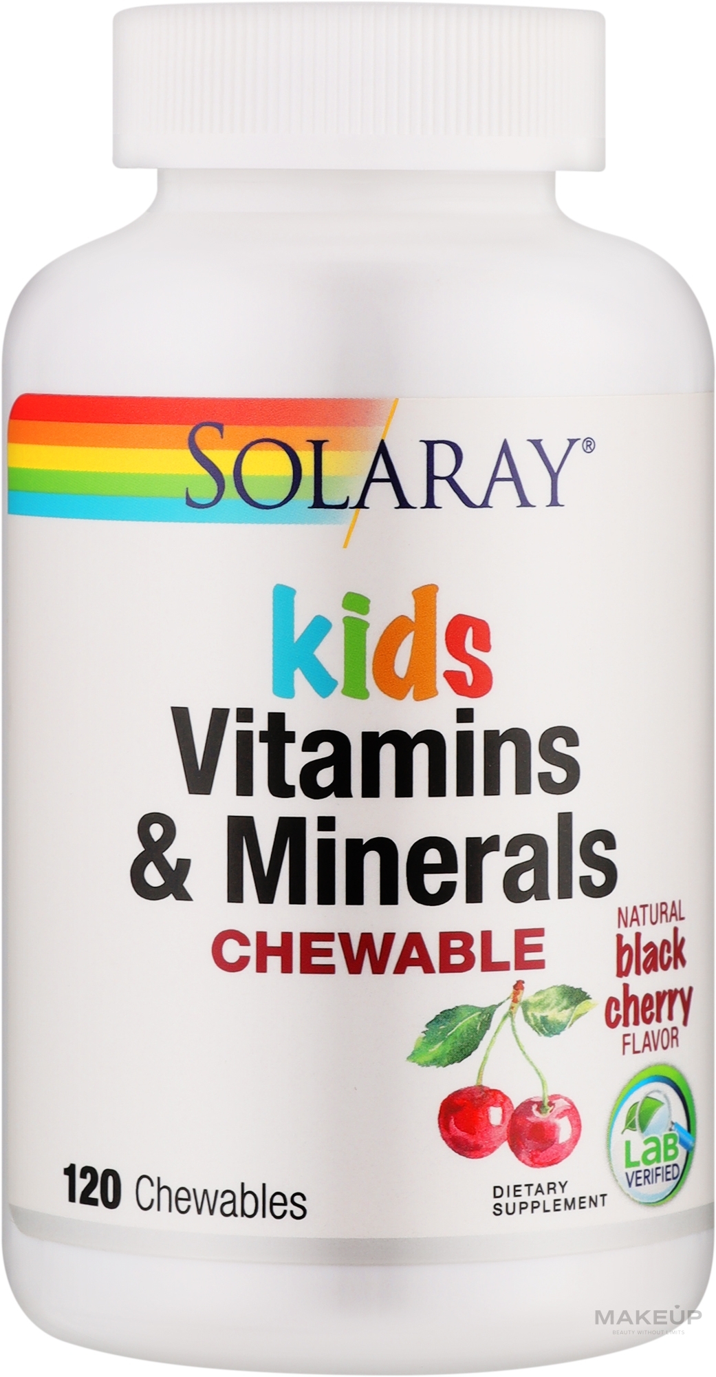 Жевательные витамины и минералы для детей, со вкусом черной вишни - Solaray Children's Vitamins & Minerals — фото 120шт