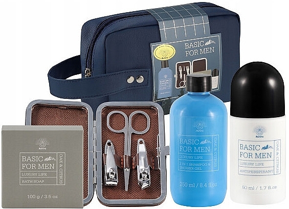 Набор - Aurora Basic For Men (sh/gel/250ml + deo/50ml + soap/100g + manicure/set) — фото N2