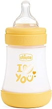 Парфумерія, косметика Пляшка для годування пластикова "Perfect 5 Love" із силіконовою соскою, 150 мл, жовта - Chicco