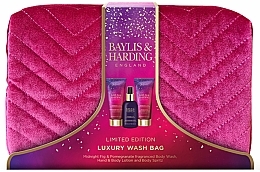 Набор - Baylis & Harding Midnight Fig & Pomegranate Deluxe Wash Bag Gift Set (sh/gel/100ml + h/cr/100ml + b/mist/100ml + bag) — фото N1