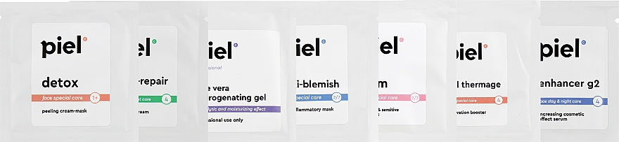 Набор миниатюр "Интенсивная противовоспалительное процедура для проблемной кожи" - Piel Cosmetics Professional (gel/5ml + cr/mask/4ml + mask/4ml + ser/2ml + gel/3ml + cr/3ml + mask/2ml) — фото N2