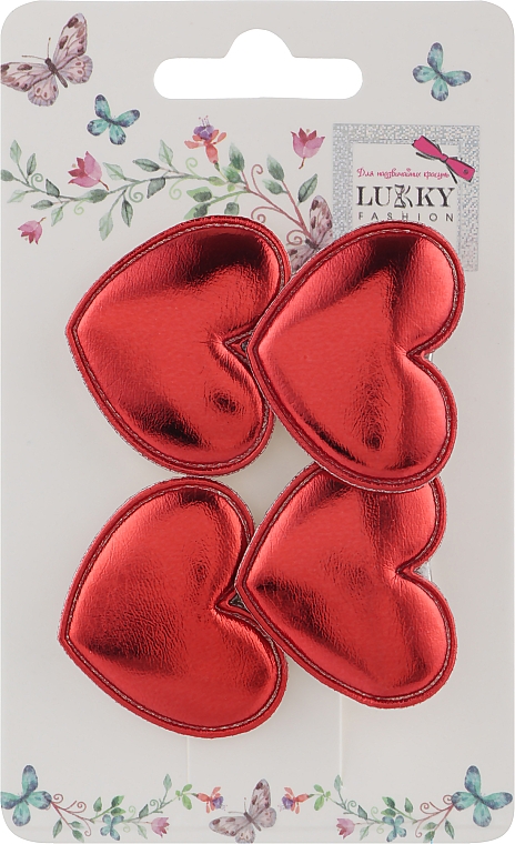 Заколки-зажимы для волос "Блестящие сердечки", 2 шт, красные - Lukky Fashion — фото N1