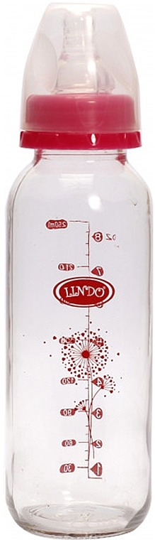 Стеклянная бутылочка для кормления с силиконовой соской, прямая, 250 мл, розовая - Lindo — фото N1