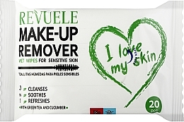 Влажные салфетки для снятия макияжа для чувствительной кожи "Зеленый чай и огурец" - Revuele Make-up Remover I Love My Skin Wet Wipes For Sensitive Skin — фото N1