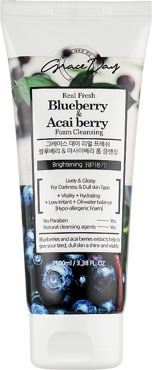 Пенка для умывания лица с экстрактами ягод черники и асаи - Grace Day Real Fresh Blueberry Acai Berry Foam Cleanser