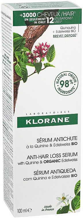 Укрепляющая сыворотка для волос - Klorane Hair Strengthening Serum With Quinine & Organic Edelweiss Against Hair Loss — фото N2