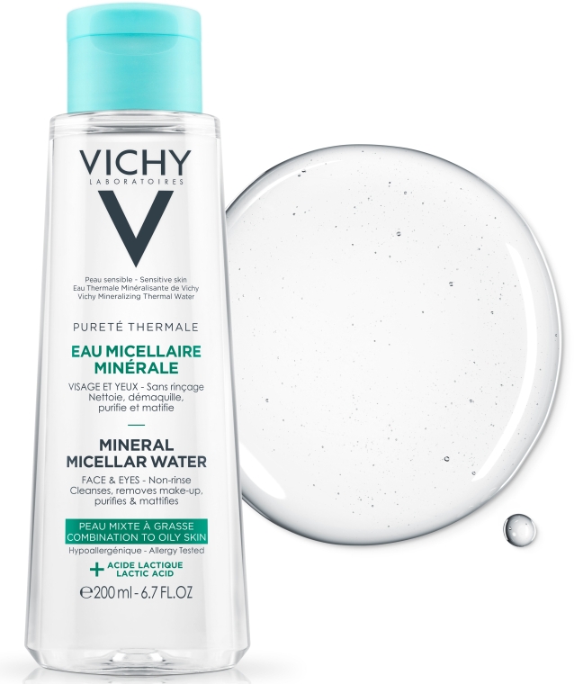 Мицеллярная вода для жирной и комбинированной кожи лица и глаз - Vichy Purete Thermale Mineral Micellar Water — фото N2