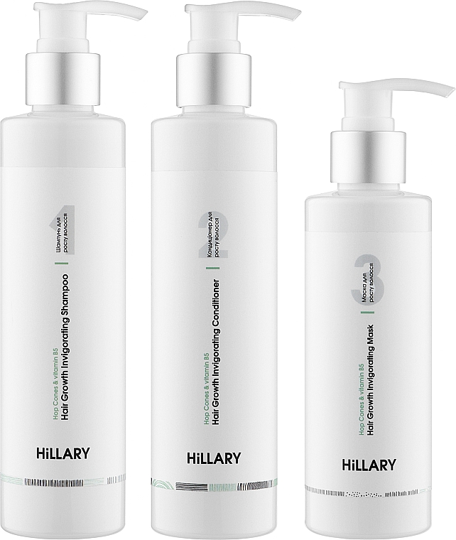 Набор "Комплекс для роста волос" - Hillary Hop Cones & B5 Hair Growth Invigorating (sh/250ml + cond/250ml + mask/200ml)