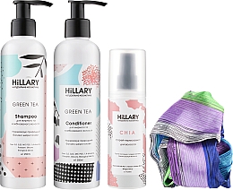 Парфумерія, косметика УЦІНКА Набір - Hillary Silk Hair Green Tea (sham/250ml + cond/250ml + h/spr/120ml + пов'язка) *