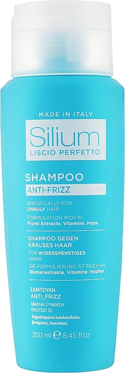 Шампунь для разглаживания и выпрямления волос с цветочными экстрактами, хмелем и витаминами А и Е - Silium Anti-Frizz Shampoo