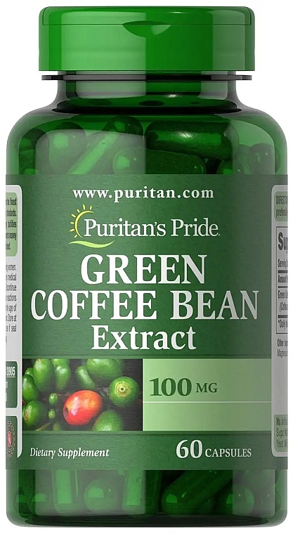 Дієтична добавка "Екстракт зеленої кави", 100 Mg - Puritan's Pride Green Coffee Bean Extract — фото N1