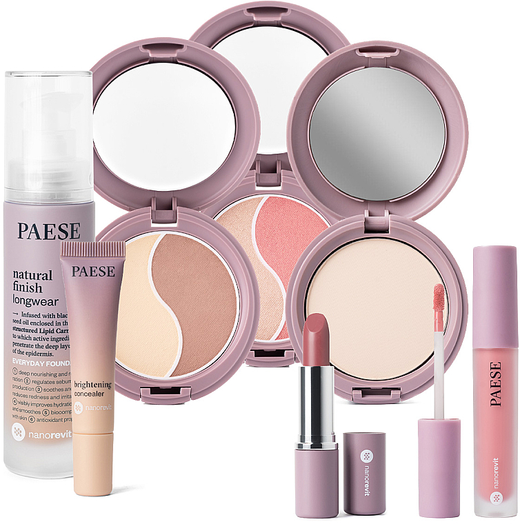 Набір - Paese 11 Nanorevit (found/35ml + conc/8.5ml + lip/stick/4.5ml + powder/9g + cont/powder/4.5g + powder/blush/4.5g + lip/stick/2.2g) — фото N1