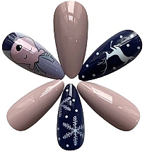 Накладные ногти "Рождественские узоры", бежево-синие - Deni Carte — фото N2