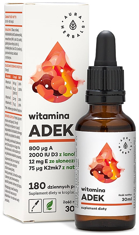 Дієтична добавка "Вітамін A + D3 + E + K2 MK-7" - Aura Herbals — фото N1