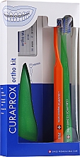 Набор, вариант 25 (салатовый, оранжевый) - Curaprox Ortho Kit (brush/1pcs + brushes 07,14,18/3pcs + UHS/1pcs + orthod/wax/1pcs + box) — фото N1