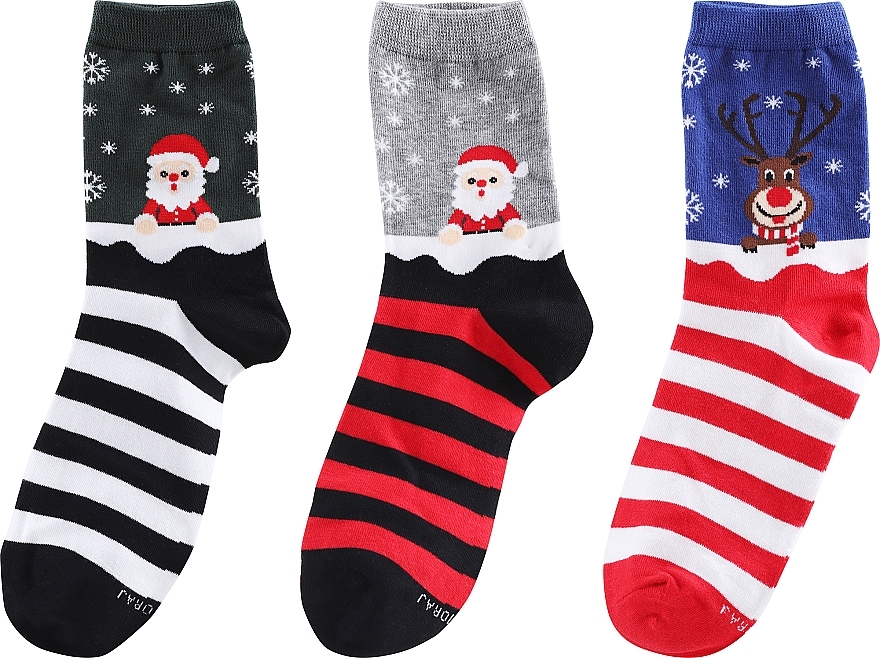Шкарпетки різдвяні, 3 пари, зелені + сині + сірі - Moraj — фото N2