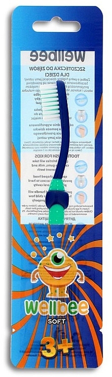 Дитяча зубна щітка, м'яка, від 3 років, синя з блакитним - Wellbee — фото N2