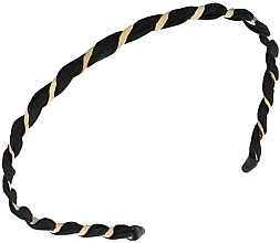 Обруч для волосся плетений, чорний із золотим плетінням - Ecarla — фото N1