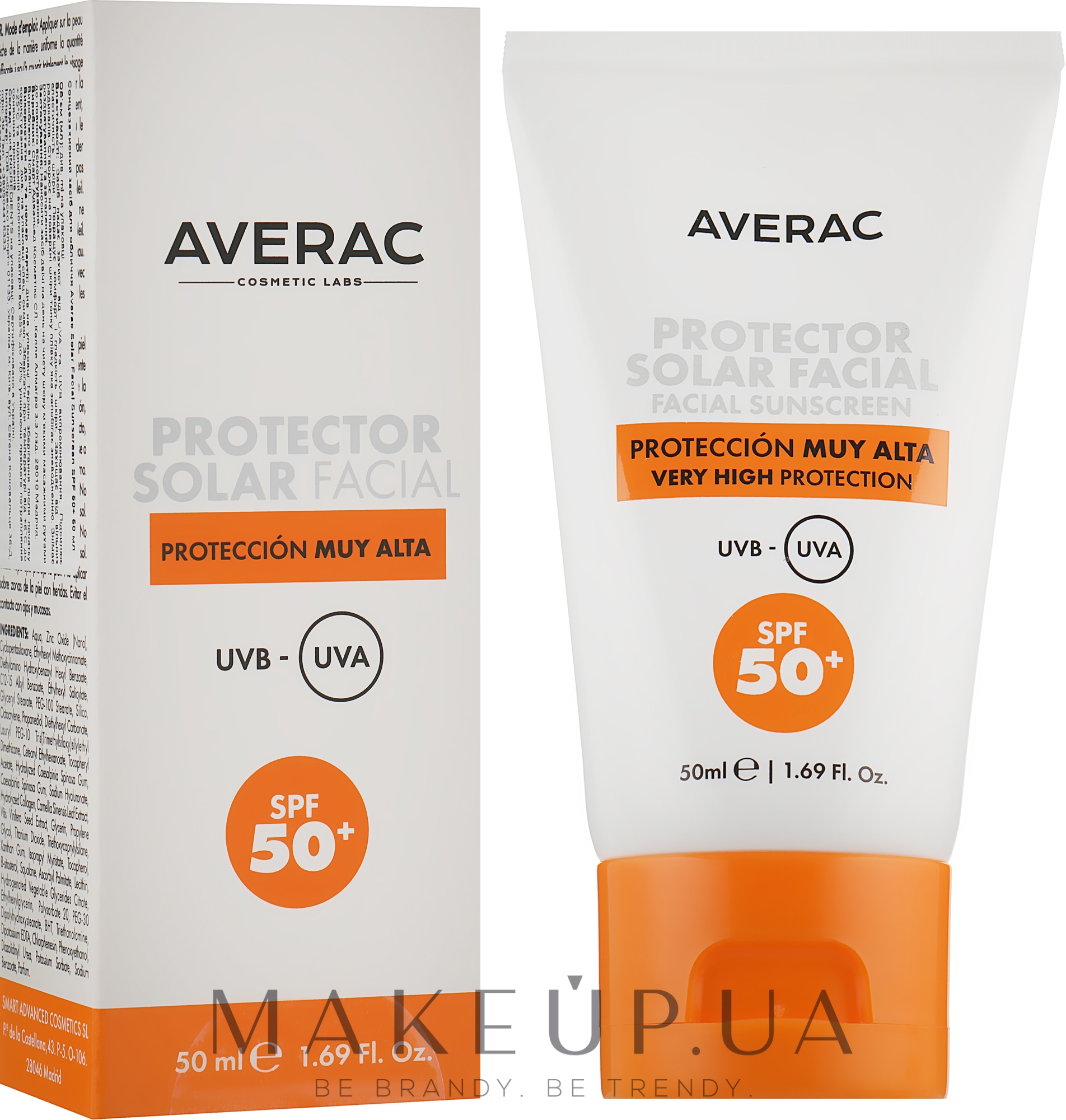 Сонцезахисний крем для обличчя SPF50+ - Averac Solar Facial Sunscreen Cream SPF50+ — фото 50ml