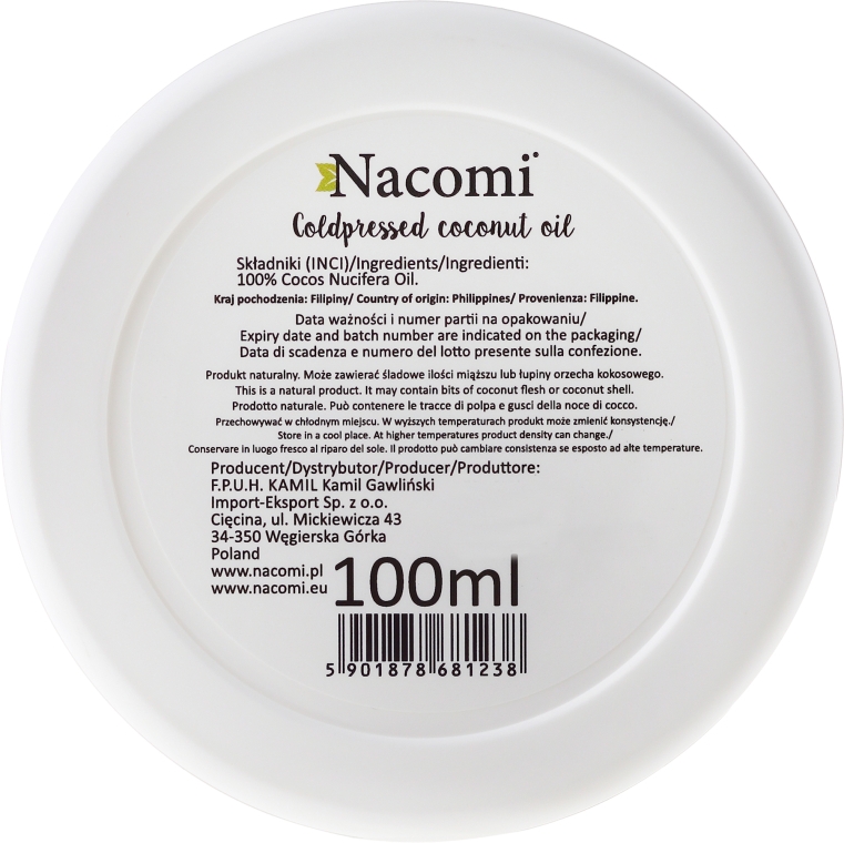 Масло "Кокосове", нерафіноване - Nacomi Coconut Oil 100% Natural Unrefined — фото N2