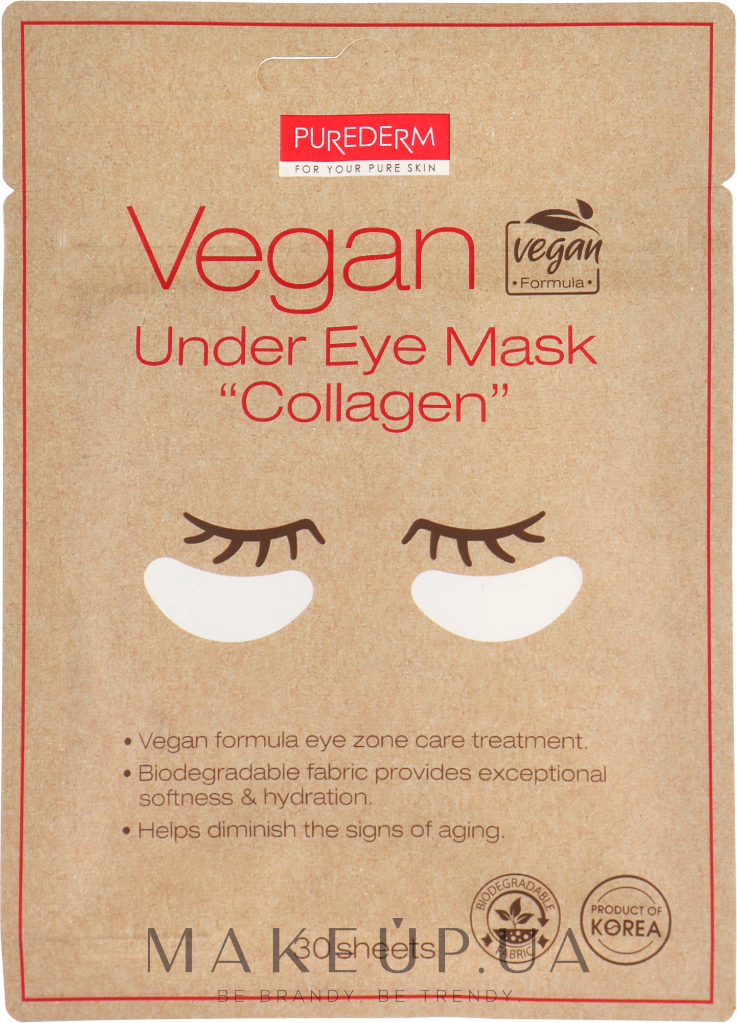 Патчі під очі, веган з колагеном - Purederm Vegan Under Eye Mask "Collagen" — фото 30шт