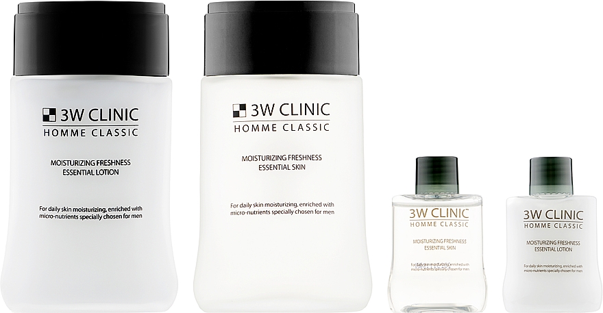 Набор - 3W Clinic Homme Classic Moisturizing Freshness Essentia 2 Items Set (toner/150ml + lotion/150ml + toner/60ml + lotion/60ml) — фото N2