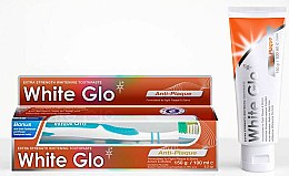 Набір "Зубний наліт" з біло-блакитною щіткою - White Glo Anti-Plaque (t/paste/100ml + t/brush/1 + dental/flosser/1) — фото N5