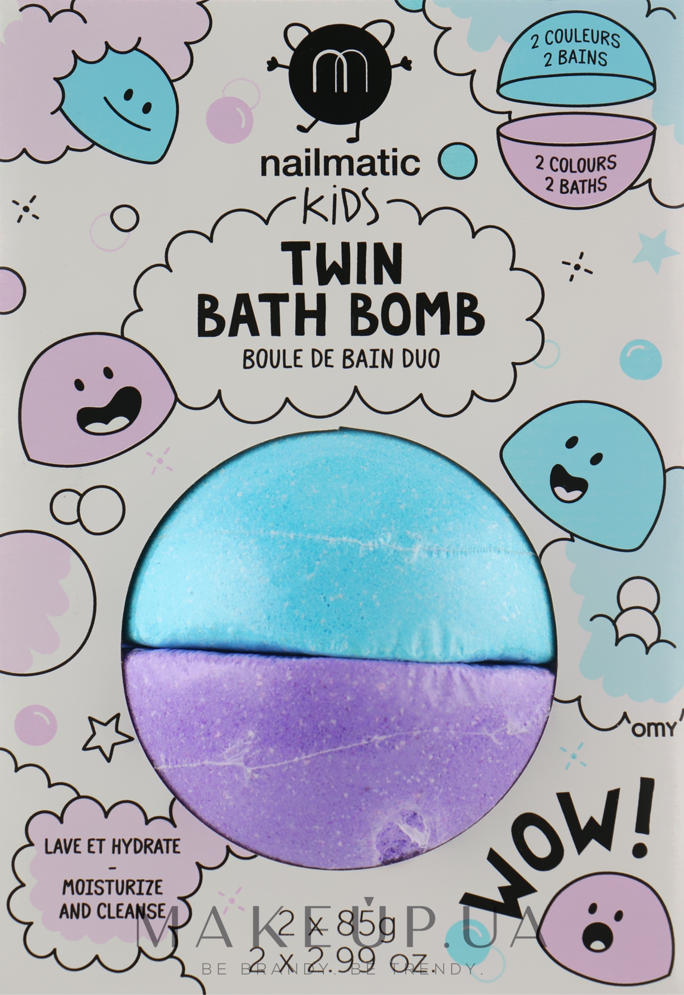 Бомбочки для ванны, синий и фиолетовый - Nailmatic Kids Twin Bath Bomb — фото 2x85g