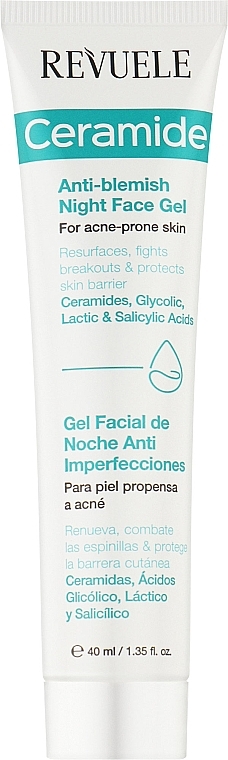 Ночной гель для склонной к акне кожи лица - Revuele Ceramide Anti-Blemish Night Face Gel For Acne-Prone Skin — фото N1