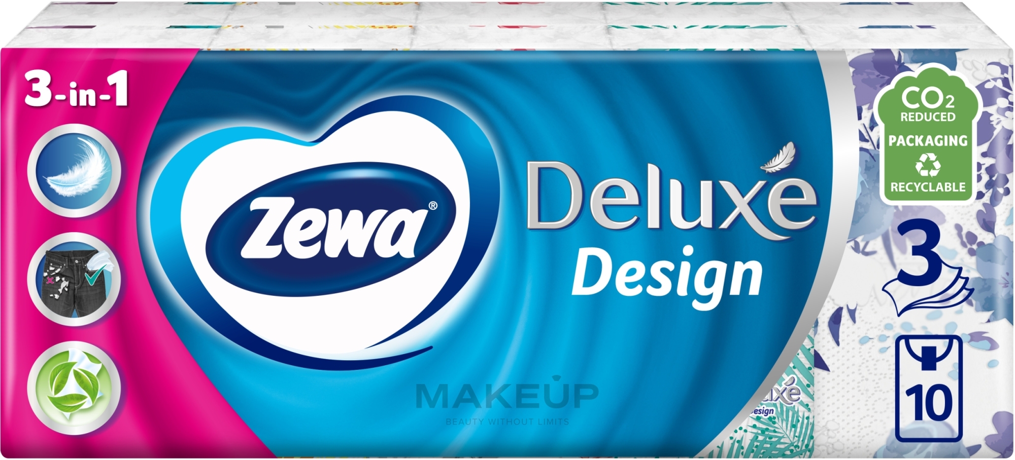Платки носовые бумажные "Deluxe Design", 3 слоя, 10шт - Zewa — фото 10x10шт