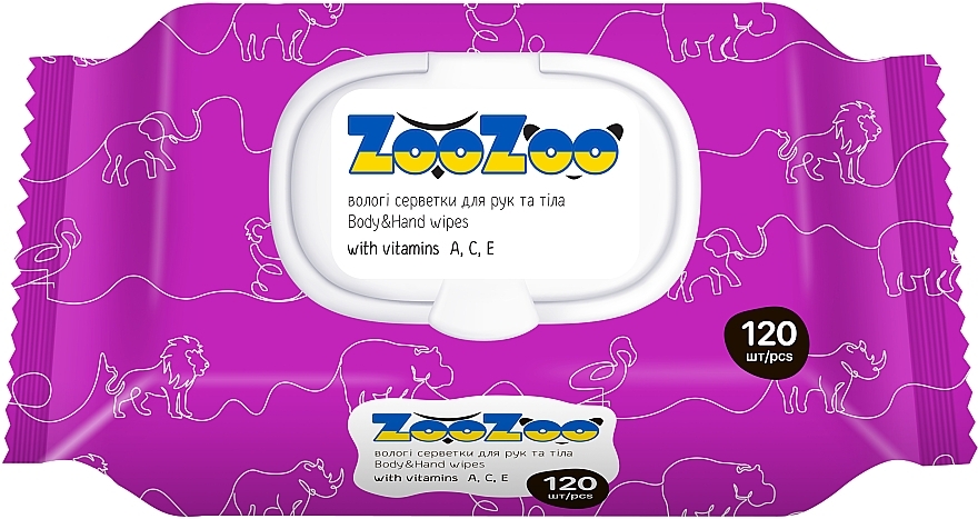 Вологі серветки для рук та тіла "Вітаміни" з клапаном - ZooZoo — фото N1
