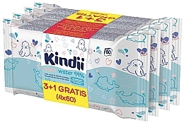 Духи, Парфюмерия, косметика Детские влажные салфетки, 4x60 шт. - Kindii Pure Water 99%