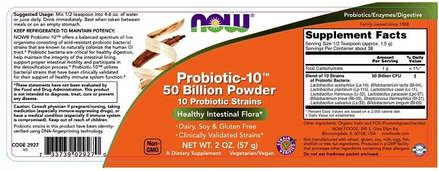 Пробиотик-10, 50 миллиардов, порошок - Now Foods Probiotic-10, 50 Billion Powder — фото N3