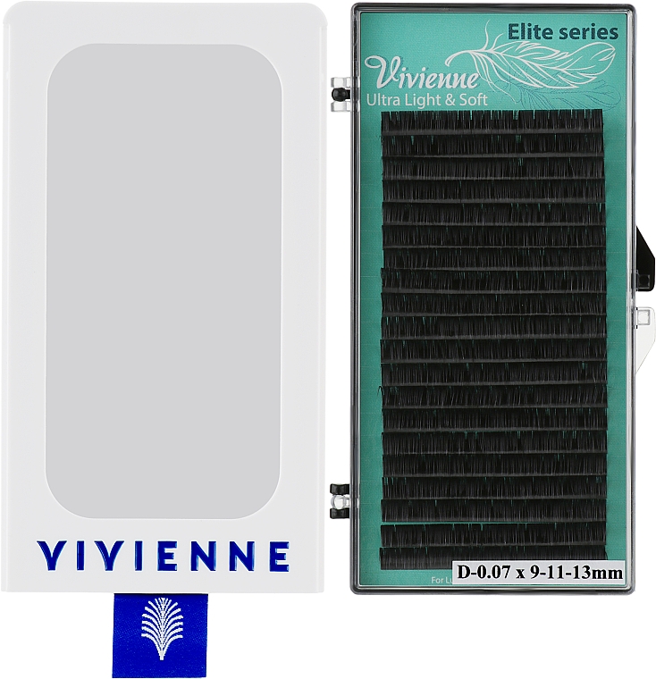 Накладні вії "Elite. Антиплавна лінія", чорні, 20 ліній (0,07, D, 9, 11, 13) - Vivienne — фото N1