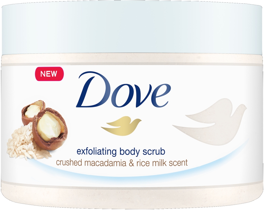 Скраб для тела питательный - Dove Exfoliating Body Scrub Crushed Macadamia & Rice Milk — фото N1