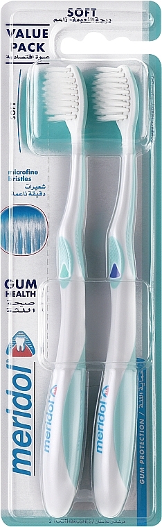 Зубная щетка мягкая, бело-бирюзовая, 2шт. - Meridol Gum Protection Soft Toothbrush — фото N1