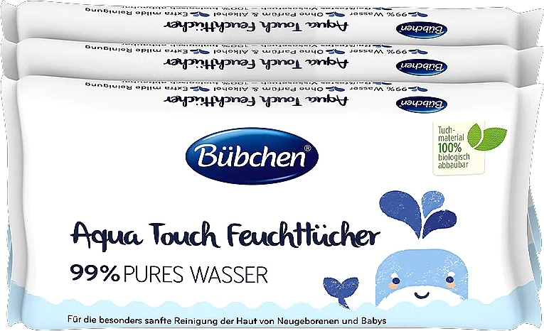 Влажные салфетки, 3x48 шт. - Bubchen Wet Wipes Aqua Touch — фото N1