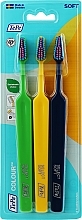 Набір зубних щіток, 3 шт., салатова + жовта + синя - TePe Colour Soft — фото N1
