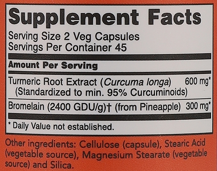 Капсули "Куркума й бромелаїн" - Now Foods Turmeric & Bromelain Veg Capsules — фото N3