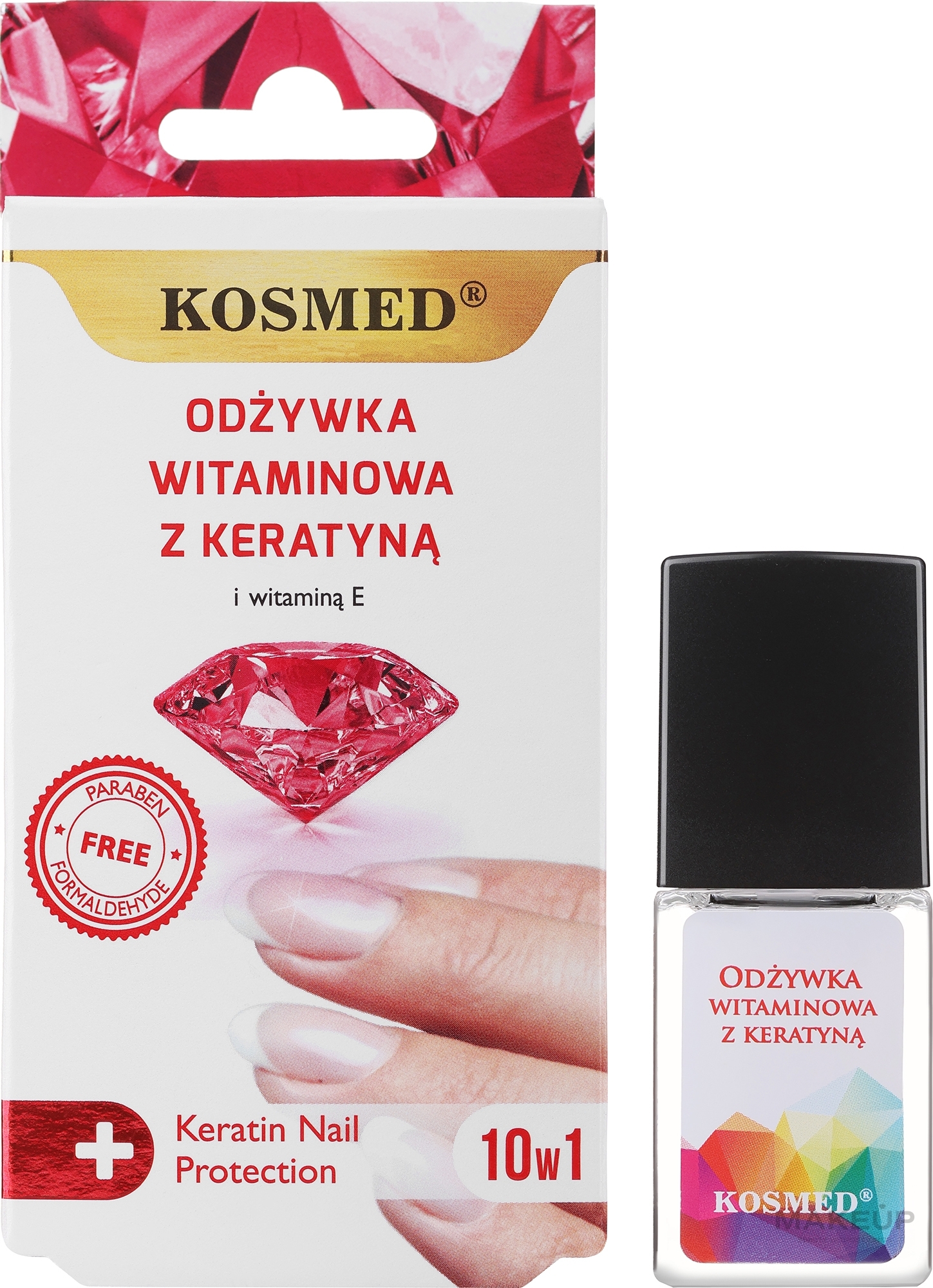 Витаминный лак для ногтей с кератином - Kosmed Colagen Nail Protection 10in1 — фото 9ml