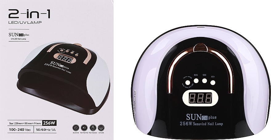 Светодиодная УФ-лампа для ногтей, черно-белая - SUN C4 Plus 256W UVLED Nail Lamp — фото N3