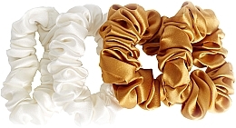 Духи, Парфюмерия, косметика Набор резинок из натурального шелка, размер S, белая+золотая - de Lure Scrunchie Set 