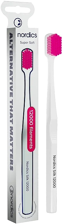 Зубна щітка Silk 12000 White, біла з рожевим - Nordics Premium Toothbrush Ultra Soft — фото N1