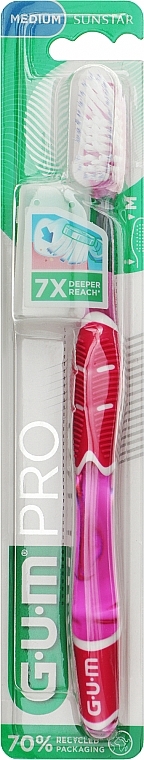 Зубная щетка "Technique Pro", средней жесткости, малиновая - G.U.M Medium Regular Toothbrush — фото N1