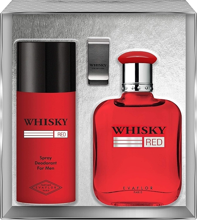  Evaflor Whisky Red For Men - Набор (edt/100ml + deo/spray150ml + money/clip) — фото N1