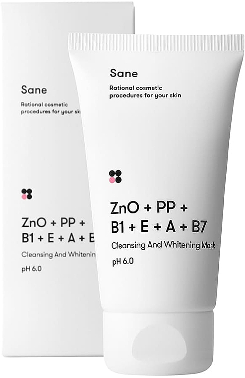 Маска для лица очищающая и отбеливающая Sane с оксидом цинка + витамины РР В1 Е А В7 - Sane Cleansing And Whitening Mask