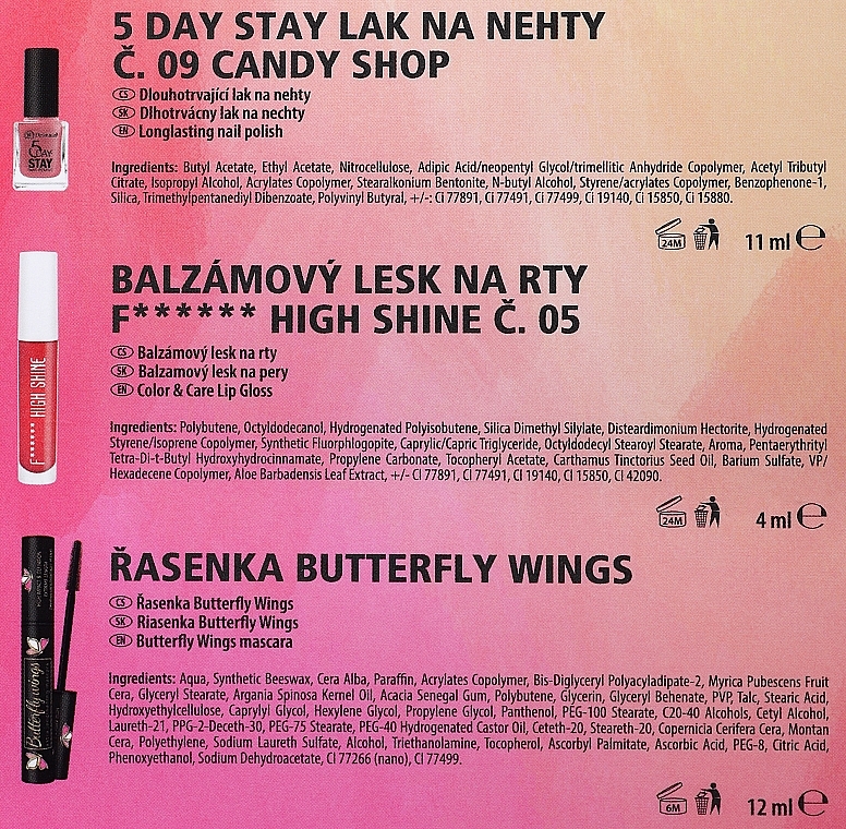 Набор - Dermacol Butterfly Shine (mascara/12ml + lip/gloss/4ml + nail/polish/11ml) — фото N3
